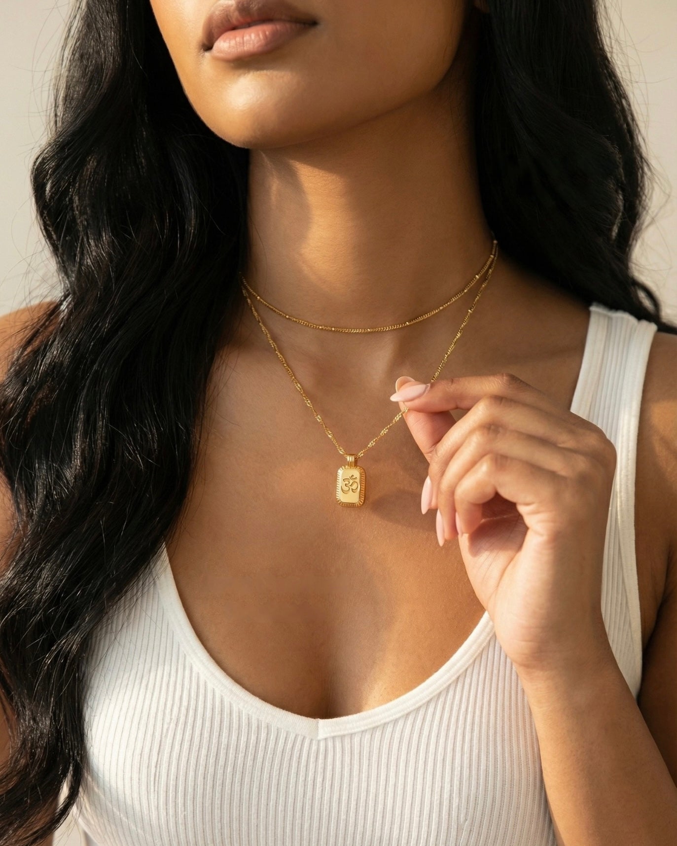 Aum Necklace – Rectangle Pendant (Twist Chain)